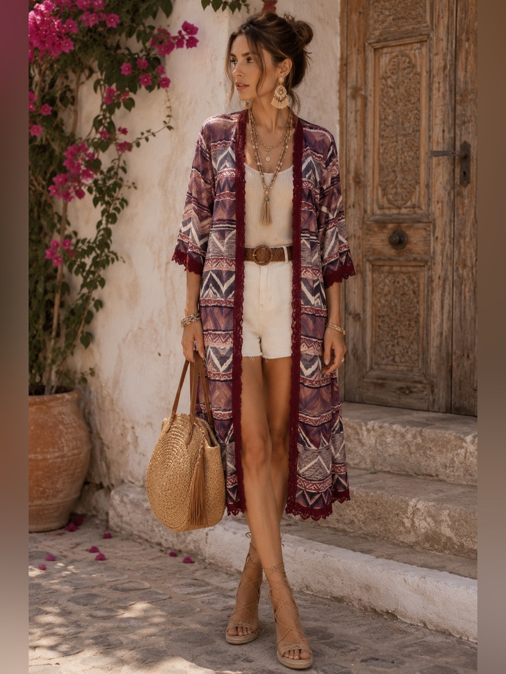 Lularoe Chloe Stylish Women's Aztec Patterned Cardigan kimono kaftan Sz L